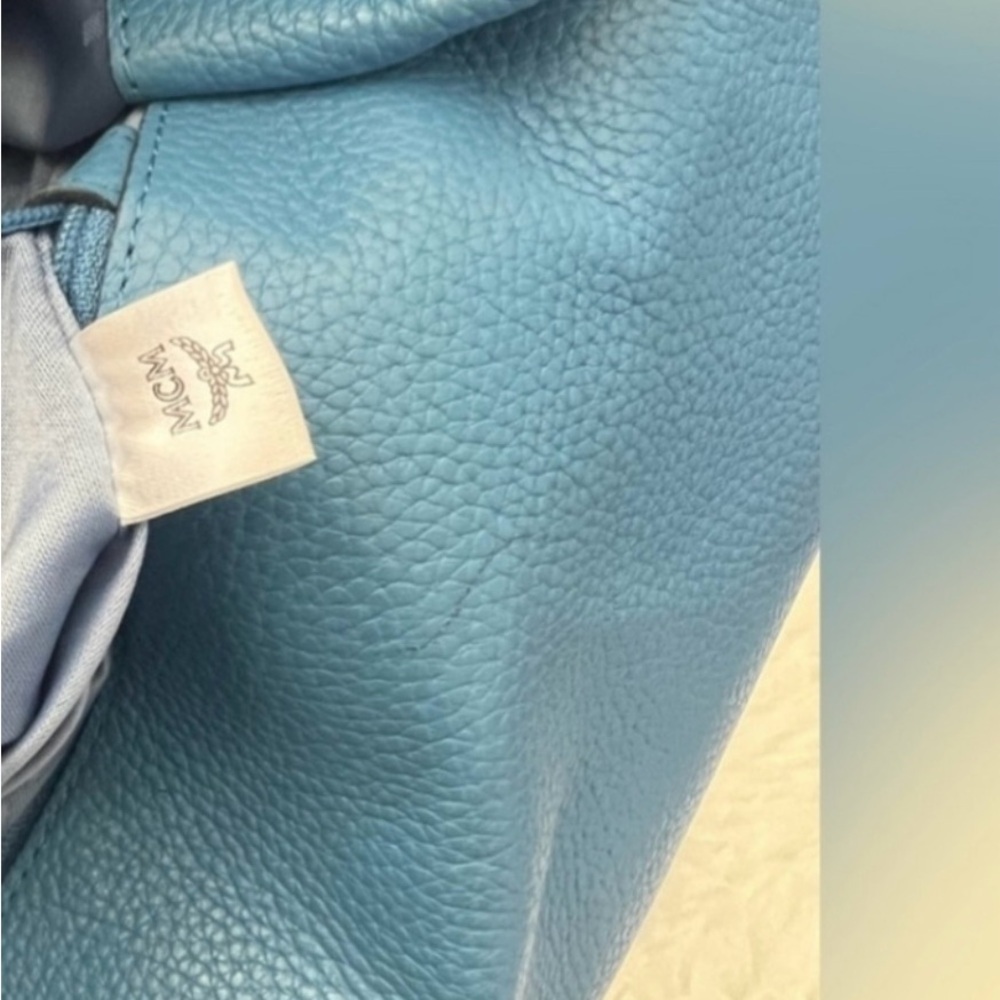MCM Teal Blue Leather Studded Saddle Bag - Picture 9 of 15